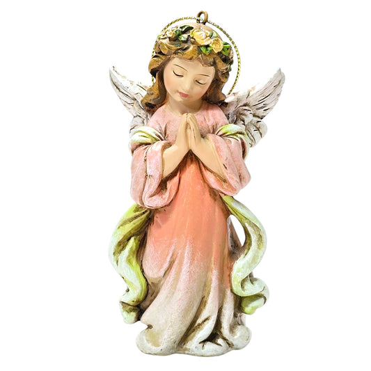 Vintage Napco Little Girl Angel Ornament, Hand-Painted Resin