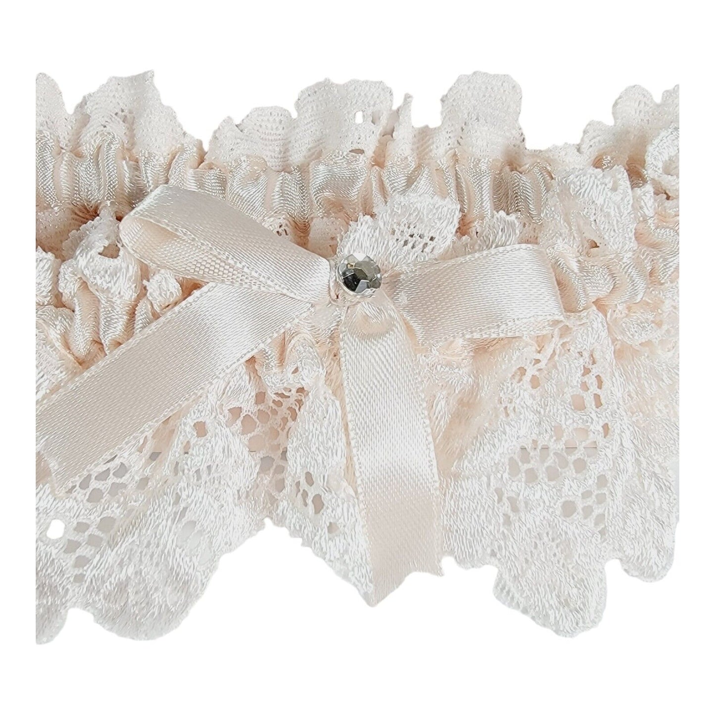 David Tutera Ivory Stretch Lace Garter with Rhinestone, Ivory Lace Garter Belt