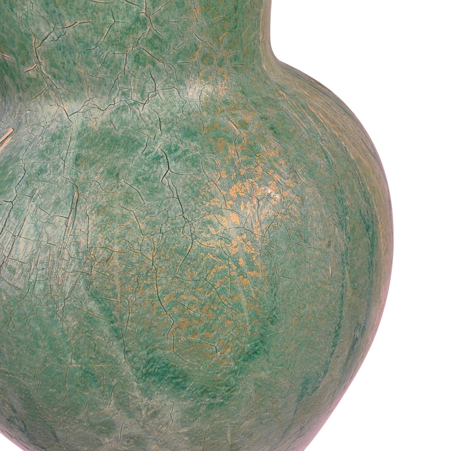 Fluid Art Glass Vase Green Gold Metallic Hand Painted Decorative Statement Piece