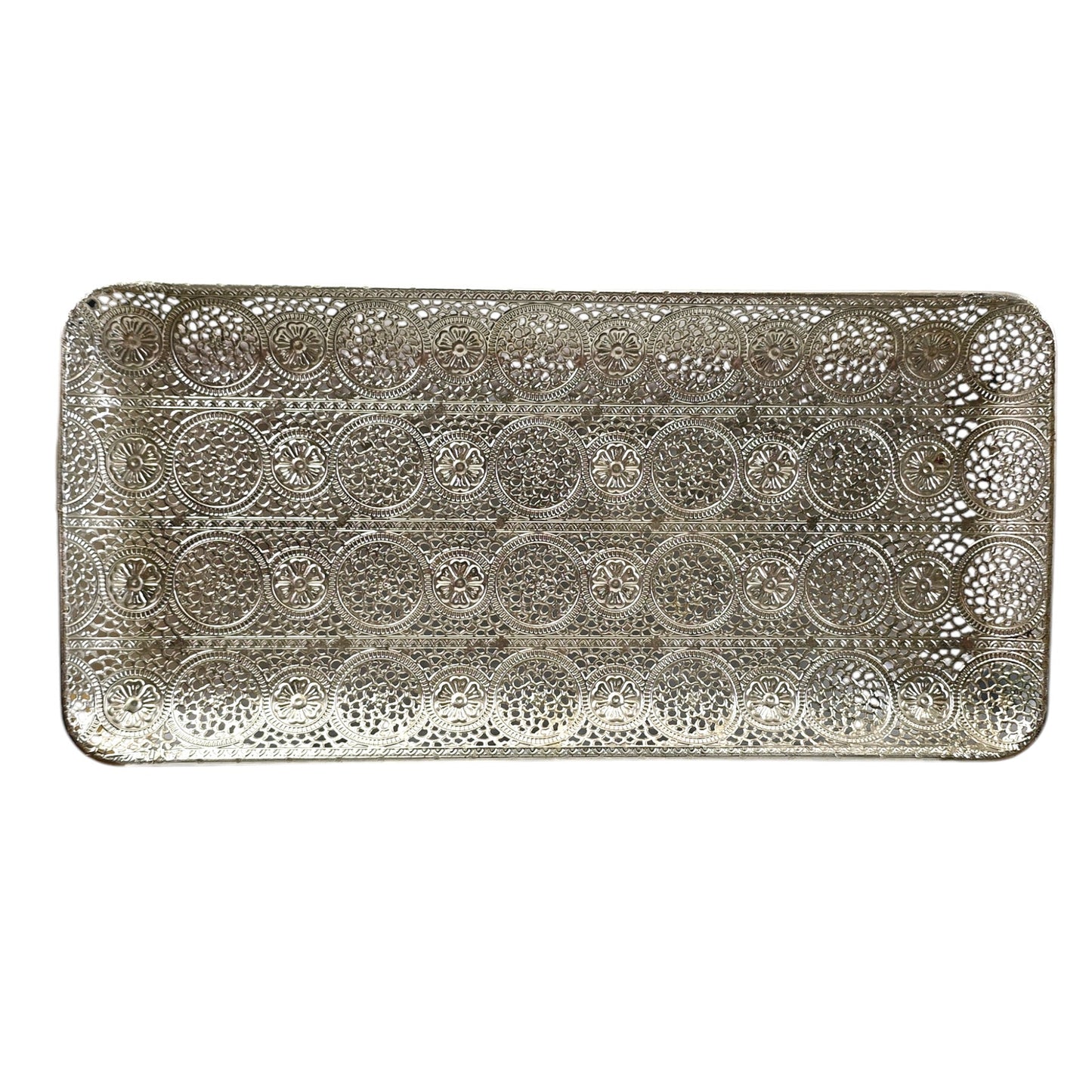 Metal Filigree Decorative Tray for Console or Candles, 14.5" L x 7" W