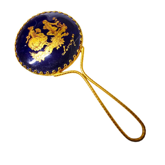 Vintage Limoges Porcelain Hand Mirror Courting Couple Scalloped Beaded Filigree