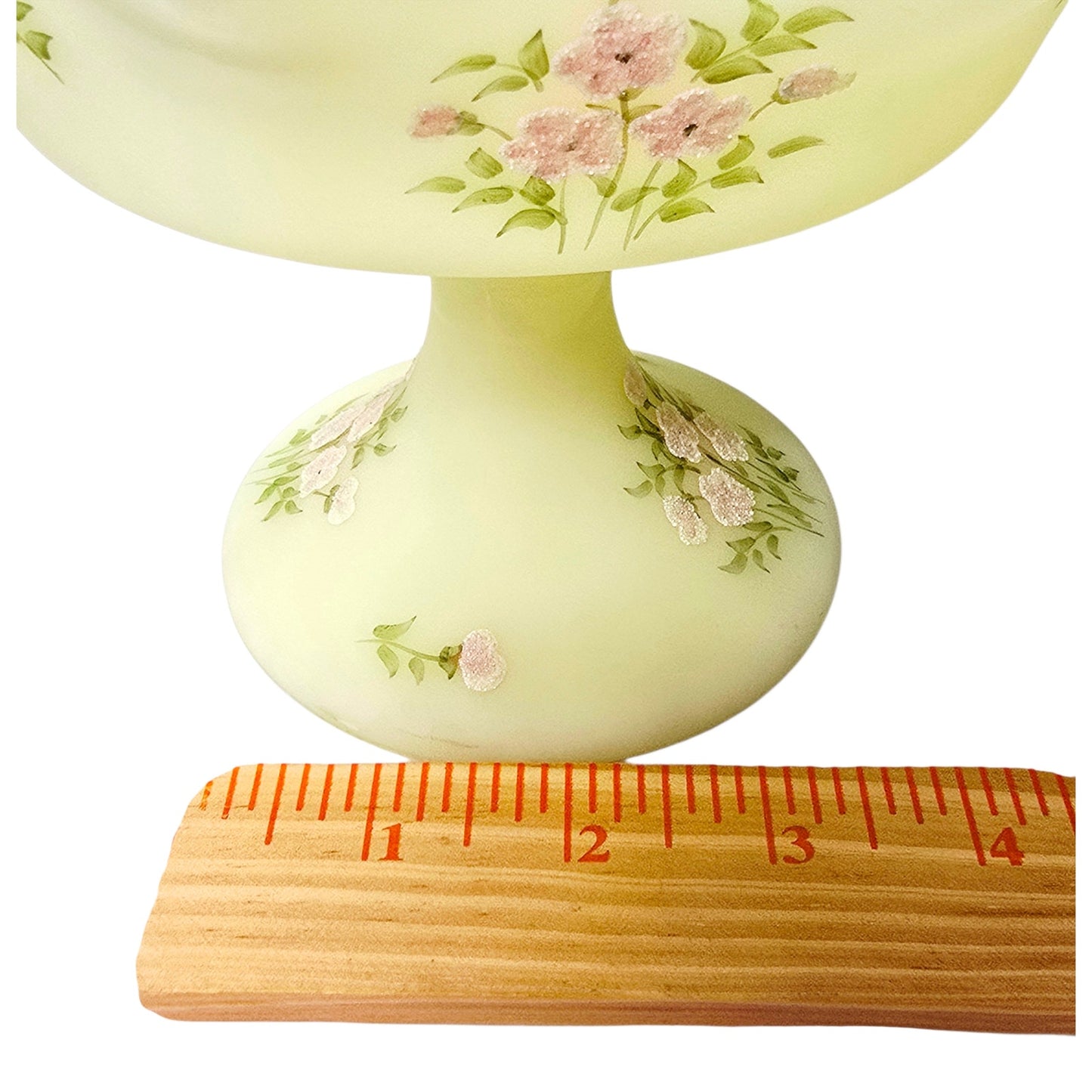 Fenton Custard Uranium Glass Compote Hand Painted Floral Strong Glow Signed