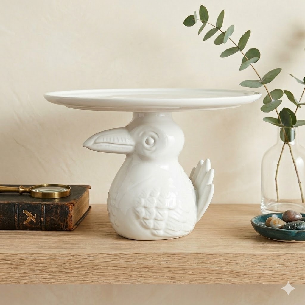 The Cellar Macy's Whimsical White Figural Toucan Ceramic Cake Stand 10.25"