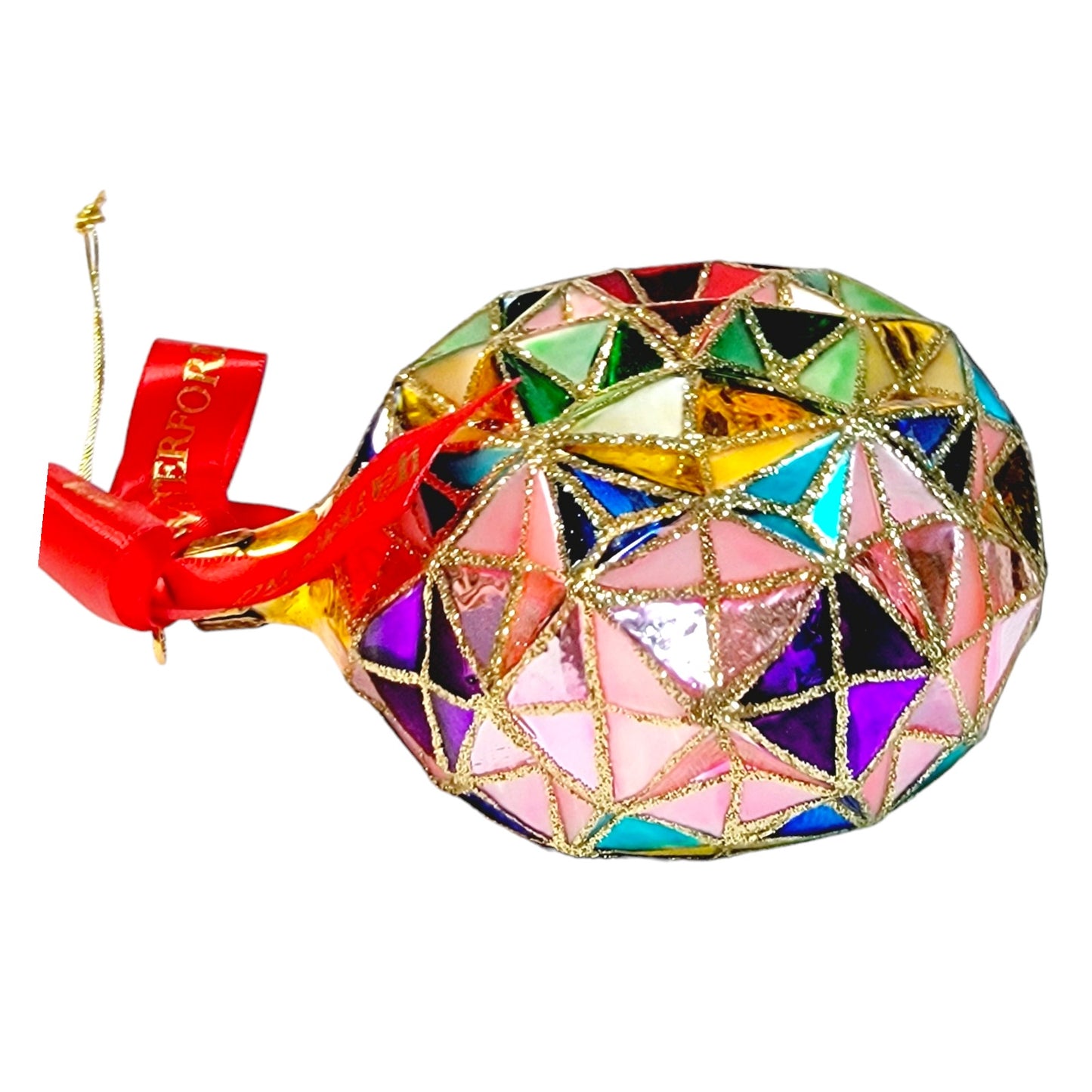 Waterford Christmas Holiday Heirloom Ornament Faceted Multi-Colored Red Ribbon Gold Glitter 5"