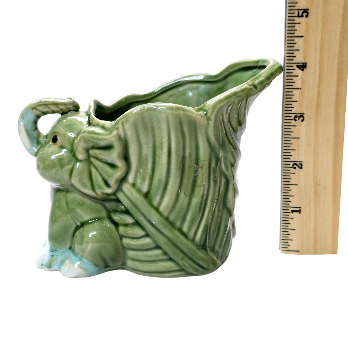 AS IS Vintage Green Lucky Bamboo Trunk Up Elephant Planter Succulent FLAW Broken Trunk