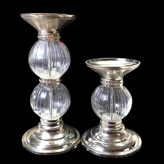 Set of Z Gallerie Candle Pillar Holder Glass Orbe Pedestals 11" and 7.5"