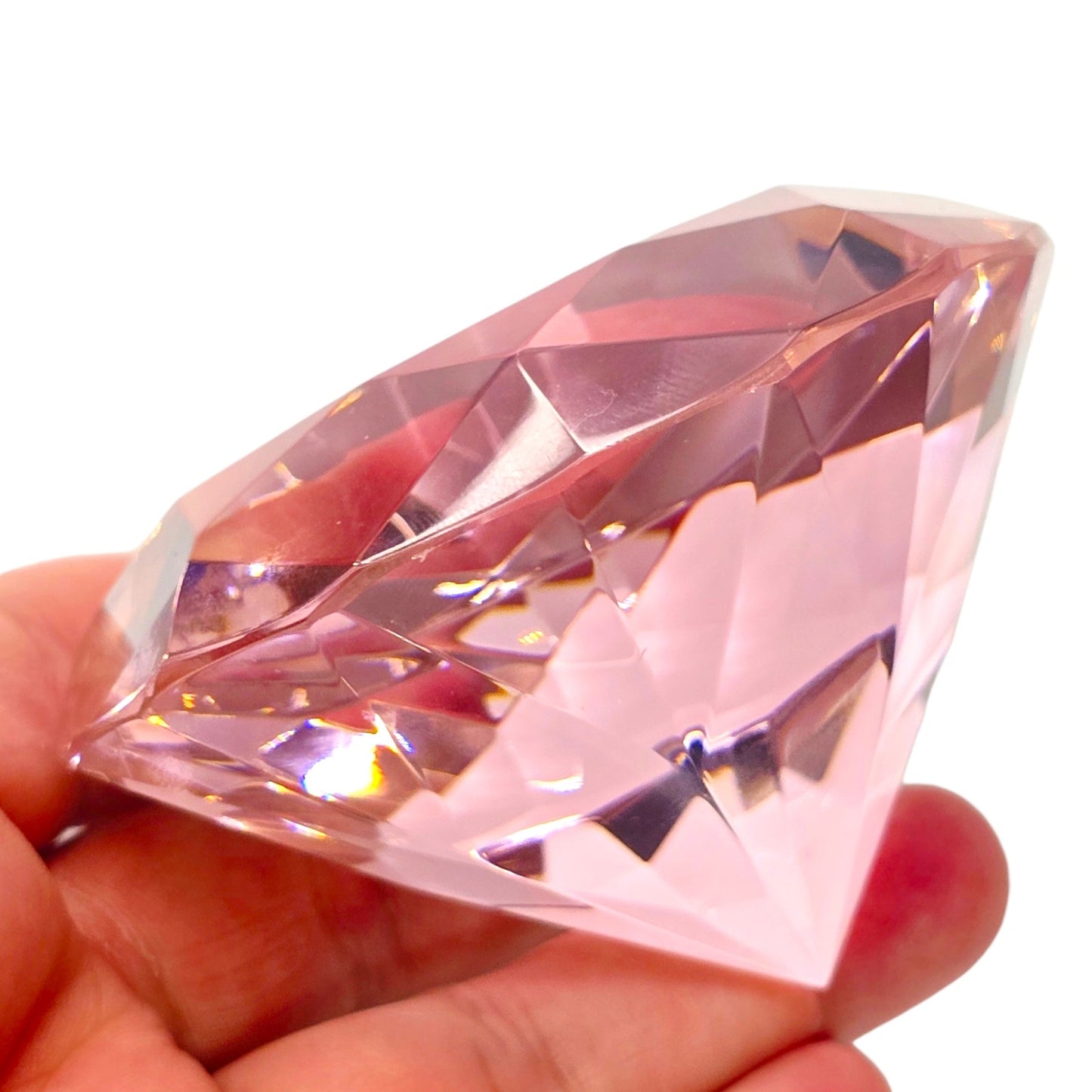 Pink Glass Diamond Paperweight Giant Jewel Faceted Crystal Cut Decorative 3"