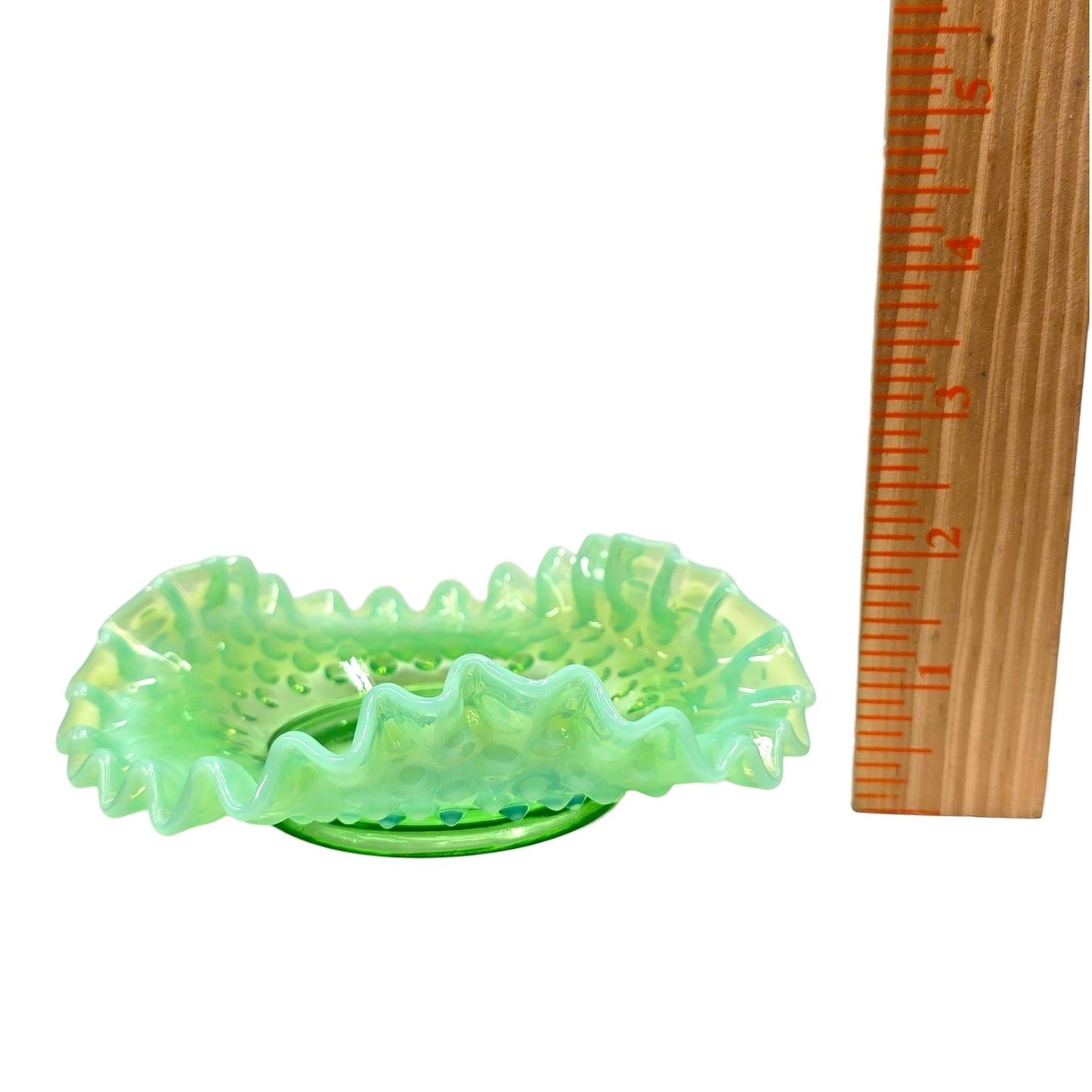 Fenton Green Opalescent Hobnail 3-Pc Set Uranium Vase Basket Dish Glows Green UV