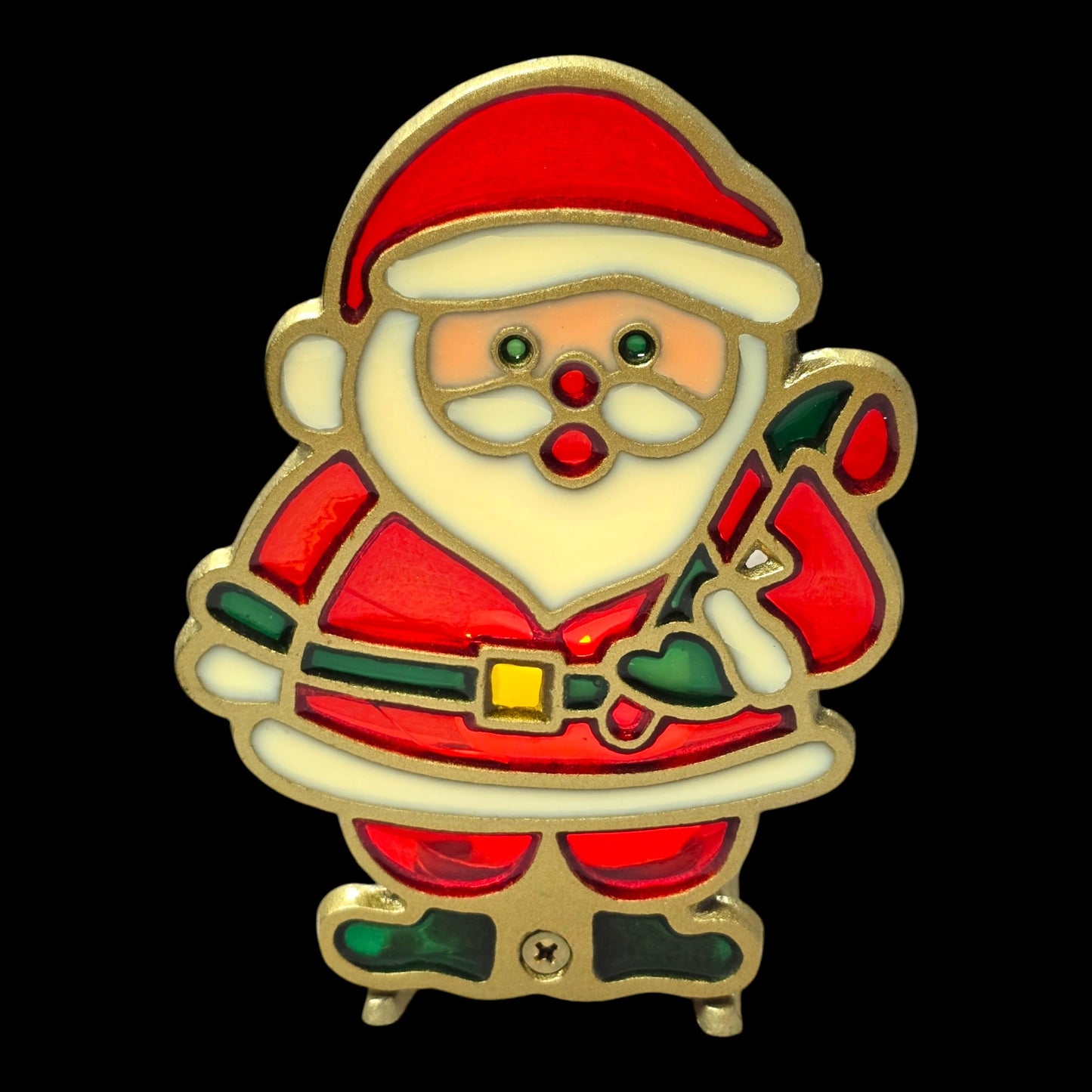 Vintage Tiffany Santa Claus Stain Glass Candle Holder Tealight Votive Christmas