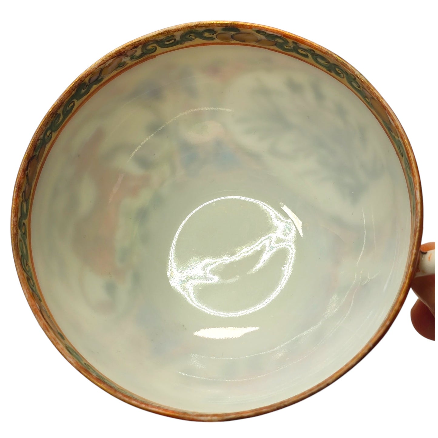 Antique Chinese Rose Medallion Porcelain Teacup with Vintage Japan Porcelainware Soup Spoon