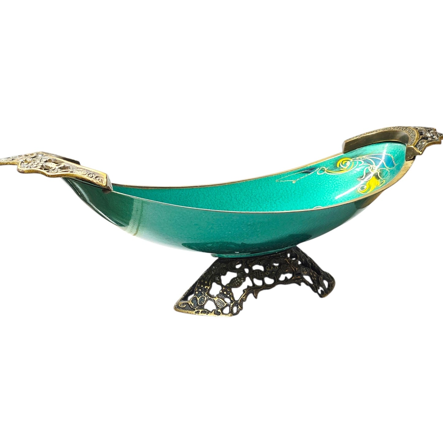 Vintage Israel Enameled Brass Tray Ornate MCM Mid Century Judaica17"