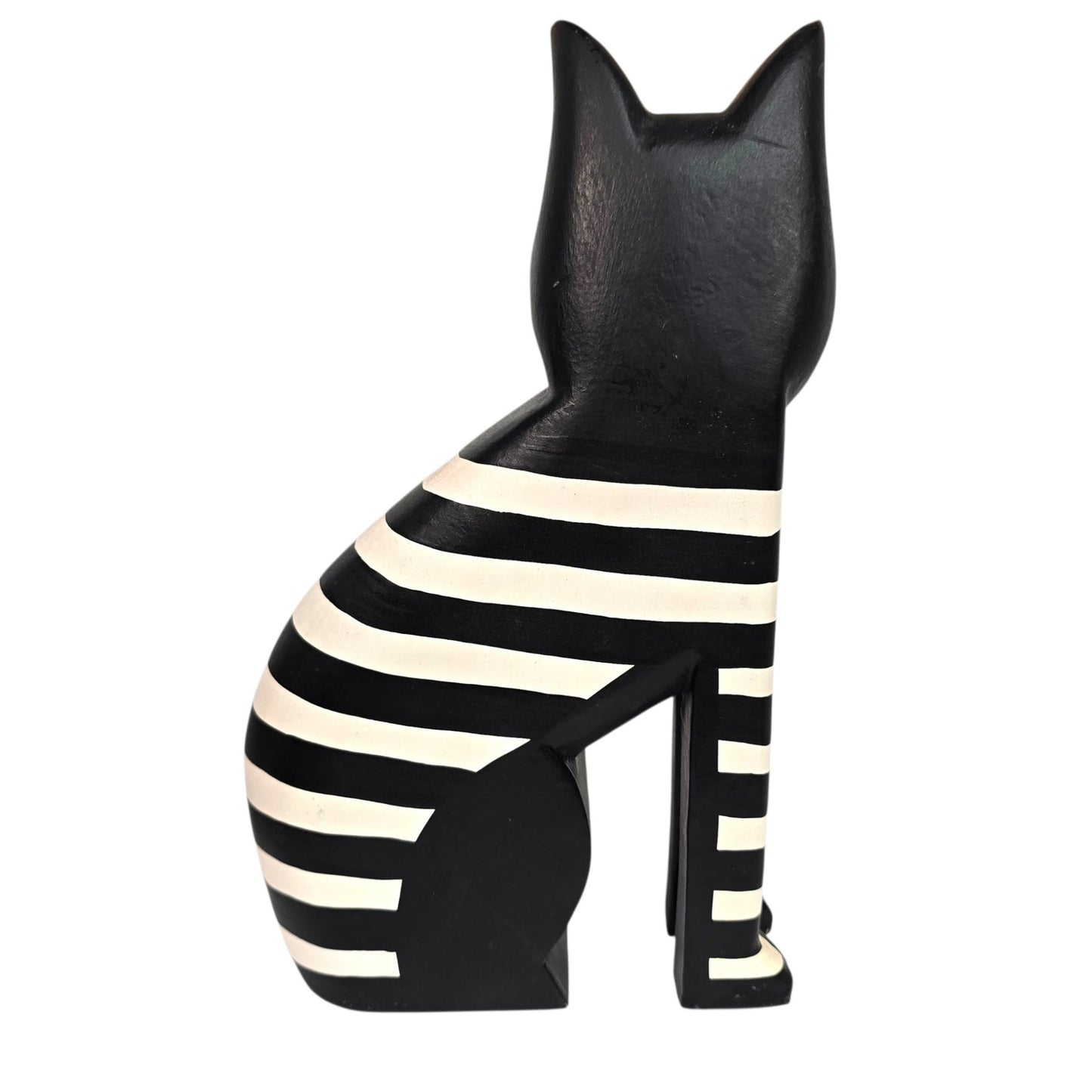 Vintage Hand-Painted Wooden Cat Figurine Tuxedo Folk Art Tall Hand Carved 9.75"