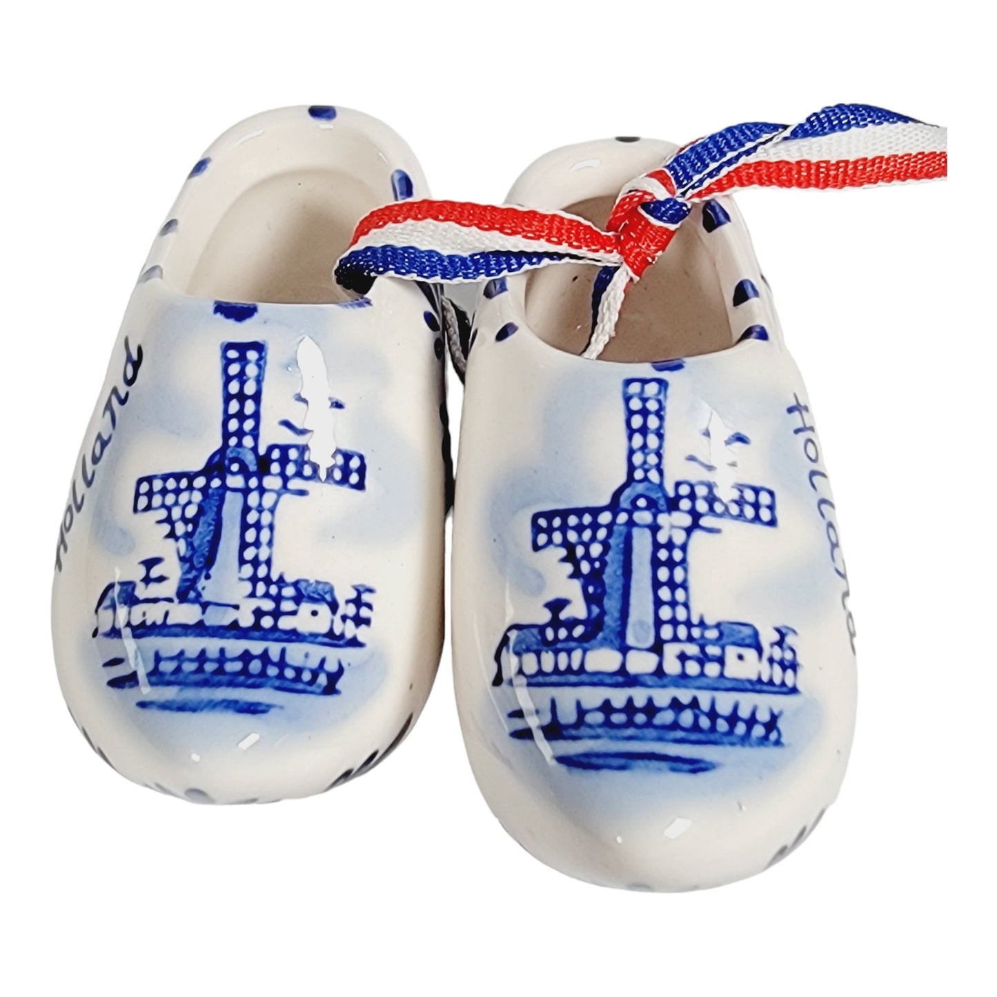 Pair of Tiny Hand-Painted Delft Blue Holland Ceramic Shoes Ornament 3" W