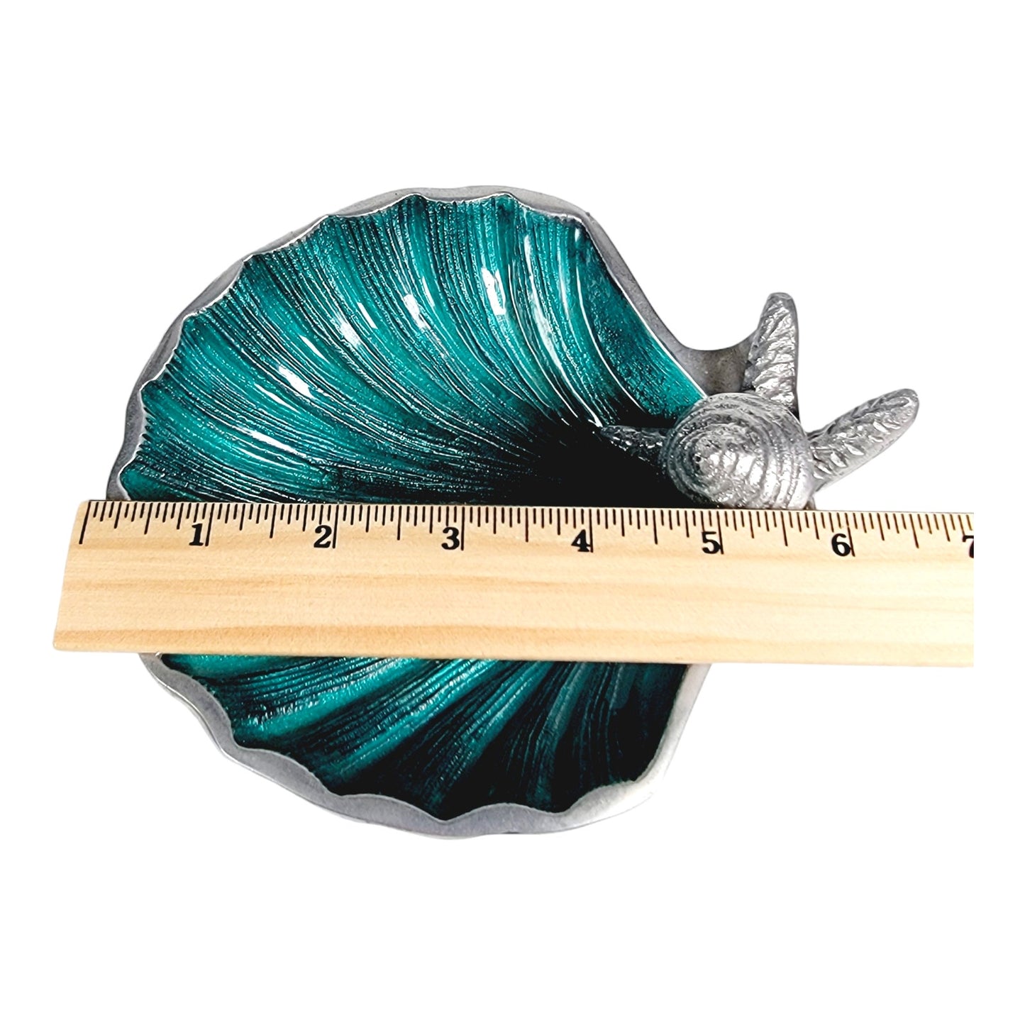 Teal Embelished Coquilles Scallop Shell Trinket Dish with Metal Starfish Shell