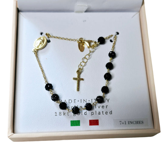 Mia Fiore Italy Black and Gold Cross Bracelet Sterling Silver, 18 kt gold Plated