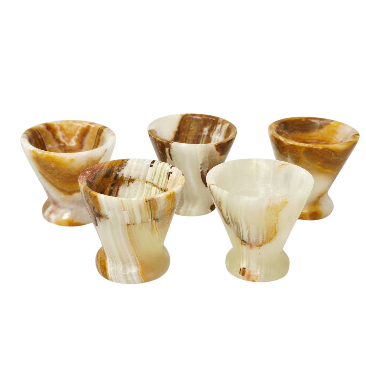 Set of 5 Vtg Onyx Stone Shot Glasses Hand Carved Natural Marble Barware MCM Boho