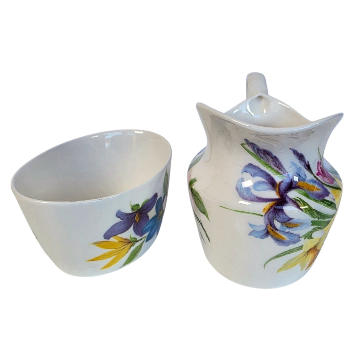 Vintage St George England Creamer & Sugar Bowl Fine Bone China Floral