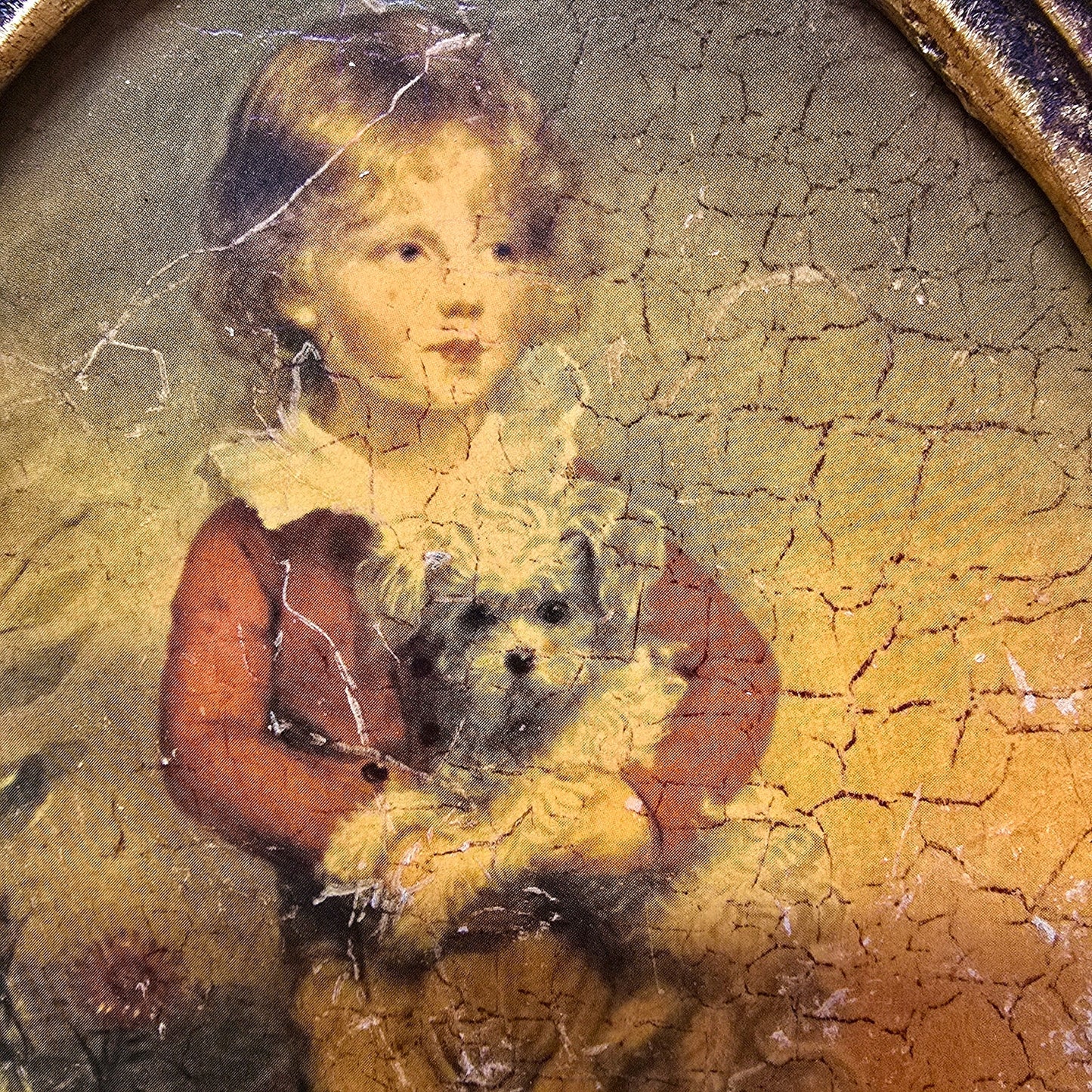 As IS Set of 3 Vtg Italian Ornate Framed Art Repro Gold Frame Boy w/ Dog, Bridge
