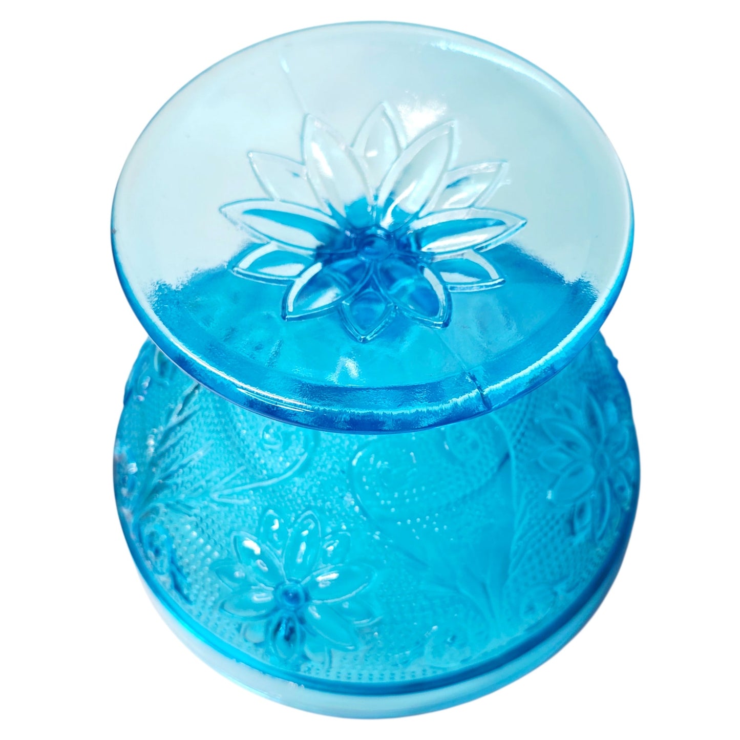 Vintage Indiana Glass Fairy Lamp "Horizon" Aqua Blue Floral Tiara Exclusives