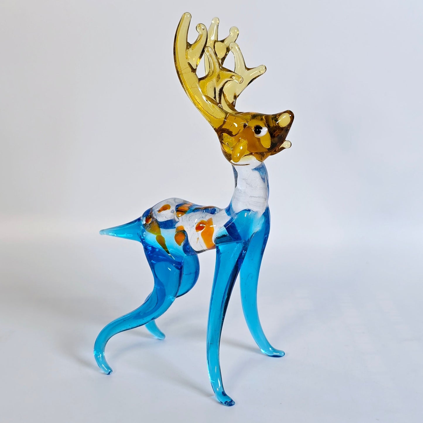 Handblown Art Glass Buck, Deer with Antlers, Stretched Glass Deer