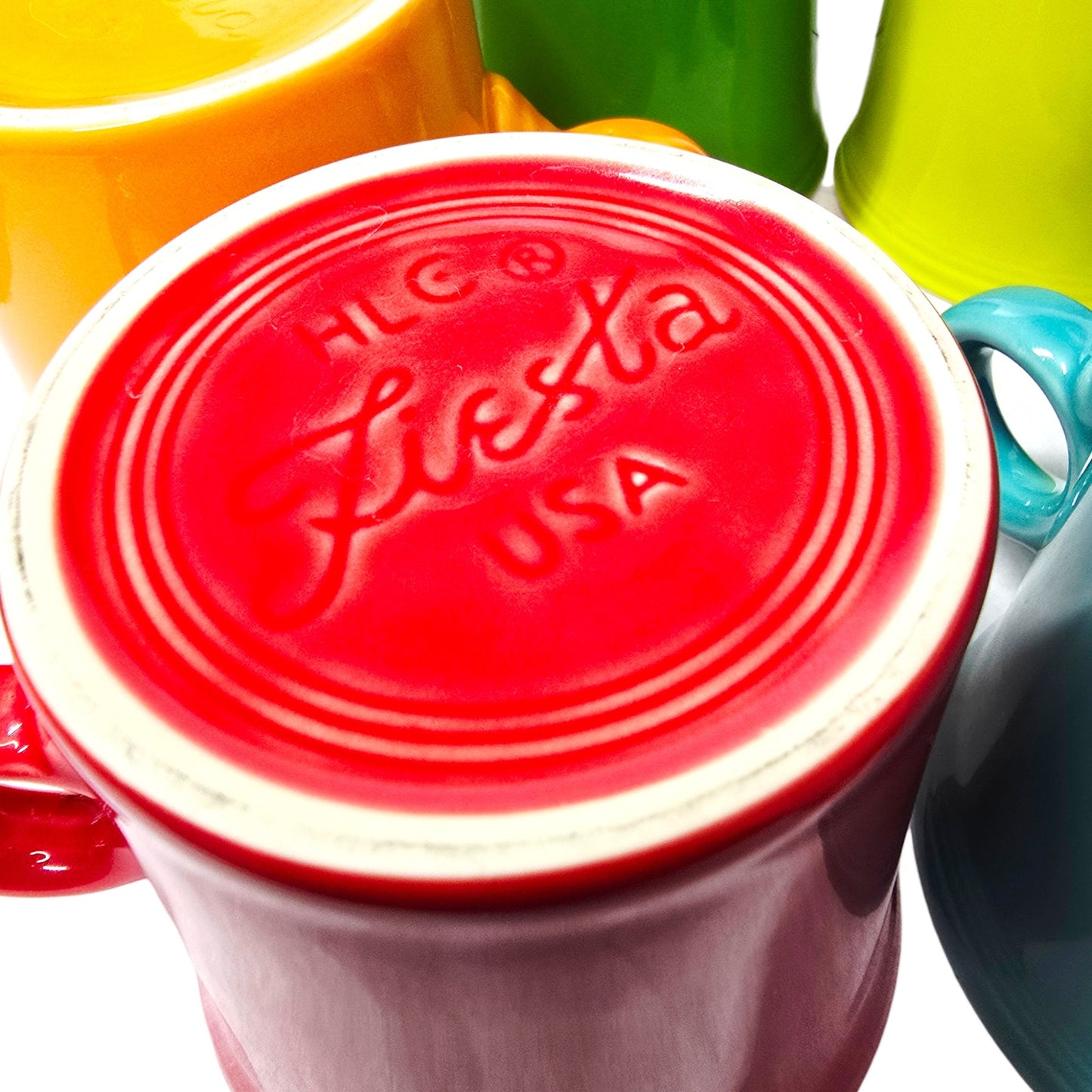 Set of 6 Fiesta Rainbow Ring Handle Mugs - Multi-Color Collection