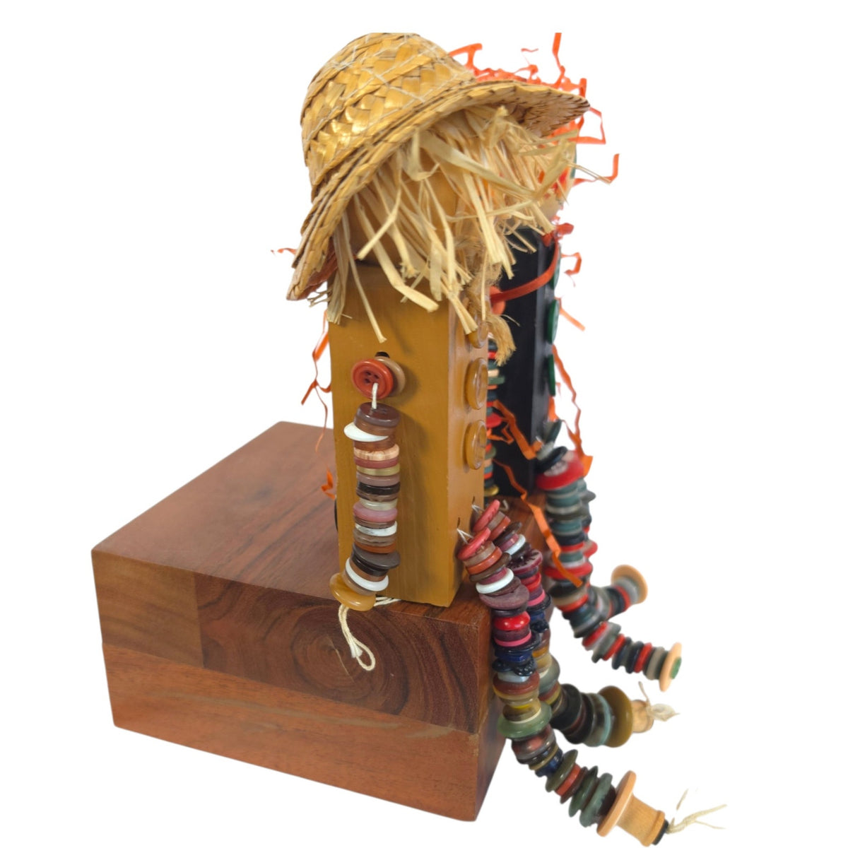 Handmade Folk Art Scarecrow Dolls Shelf Sitters Button Limbs Pair Fall Decor