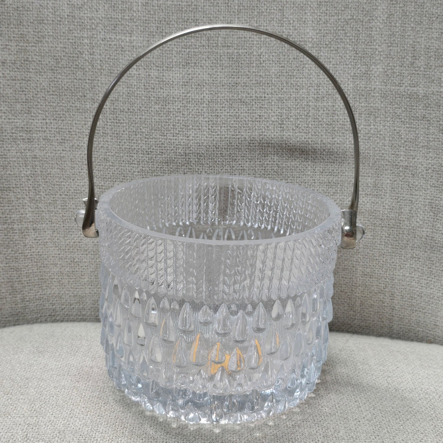 Vintage Genuine Crystal Ice Bucket Made in England, Teardrop Glass Pattern, Heavy