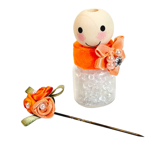 Orange Flower Sparkly Single Hat Pin Holder