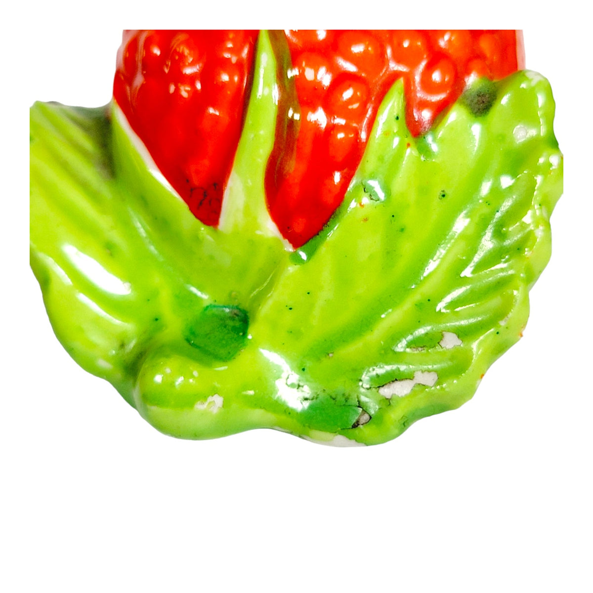 Vintage Japan Strawberry Salt & Pepper Shakers Red Green Ceramic Pair - Chipped