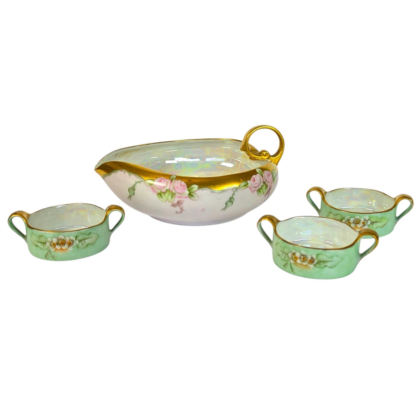 Vintage Bavaria Germany Porcelain Creamer & Butter Pat / Salt Cellar / Sauce Set