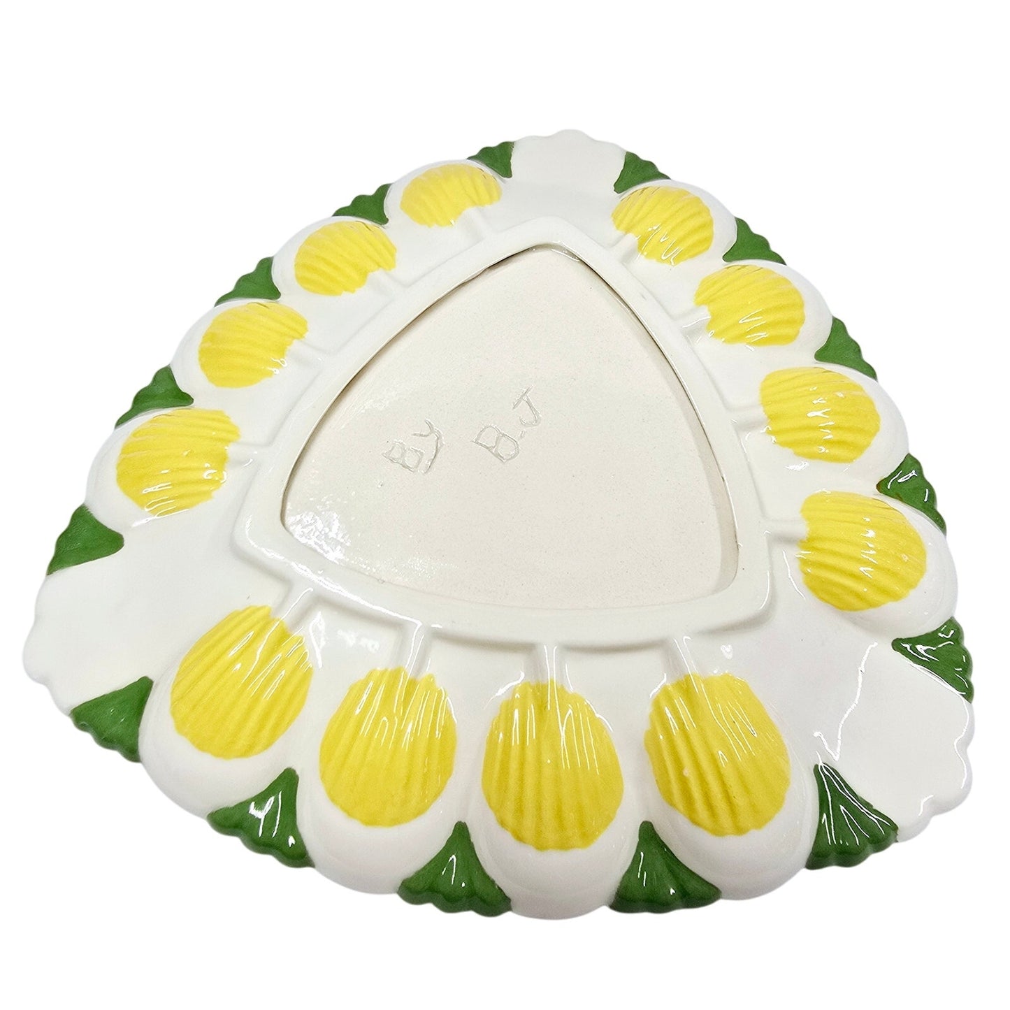 Vintage Handpainted Triangle Egg Plate Holds 12 Deviled Eggs Signed Artisan BJ