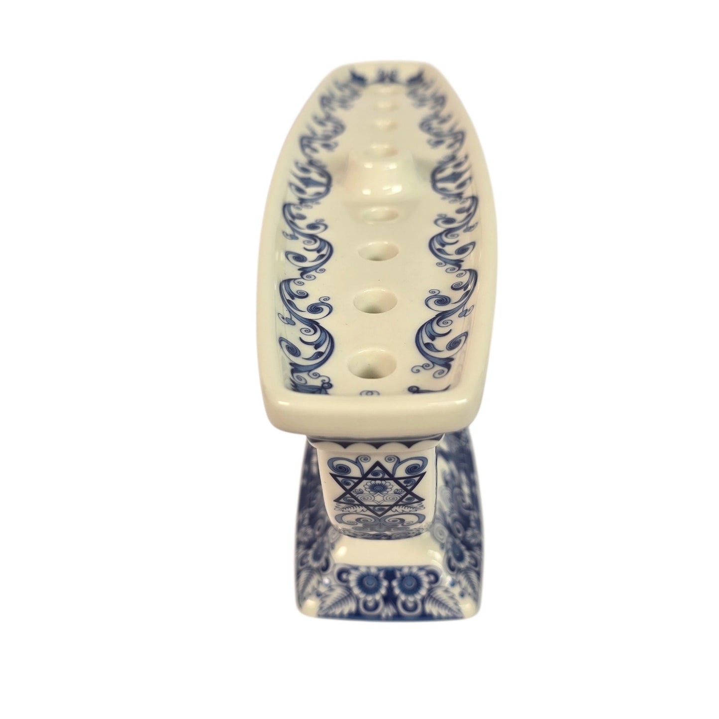 Vintage Spode The Judaica Collection Ceramic Hanukkah Menorah Blue White Scroll
