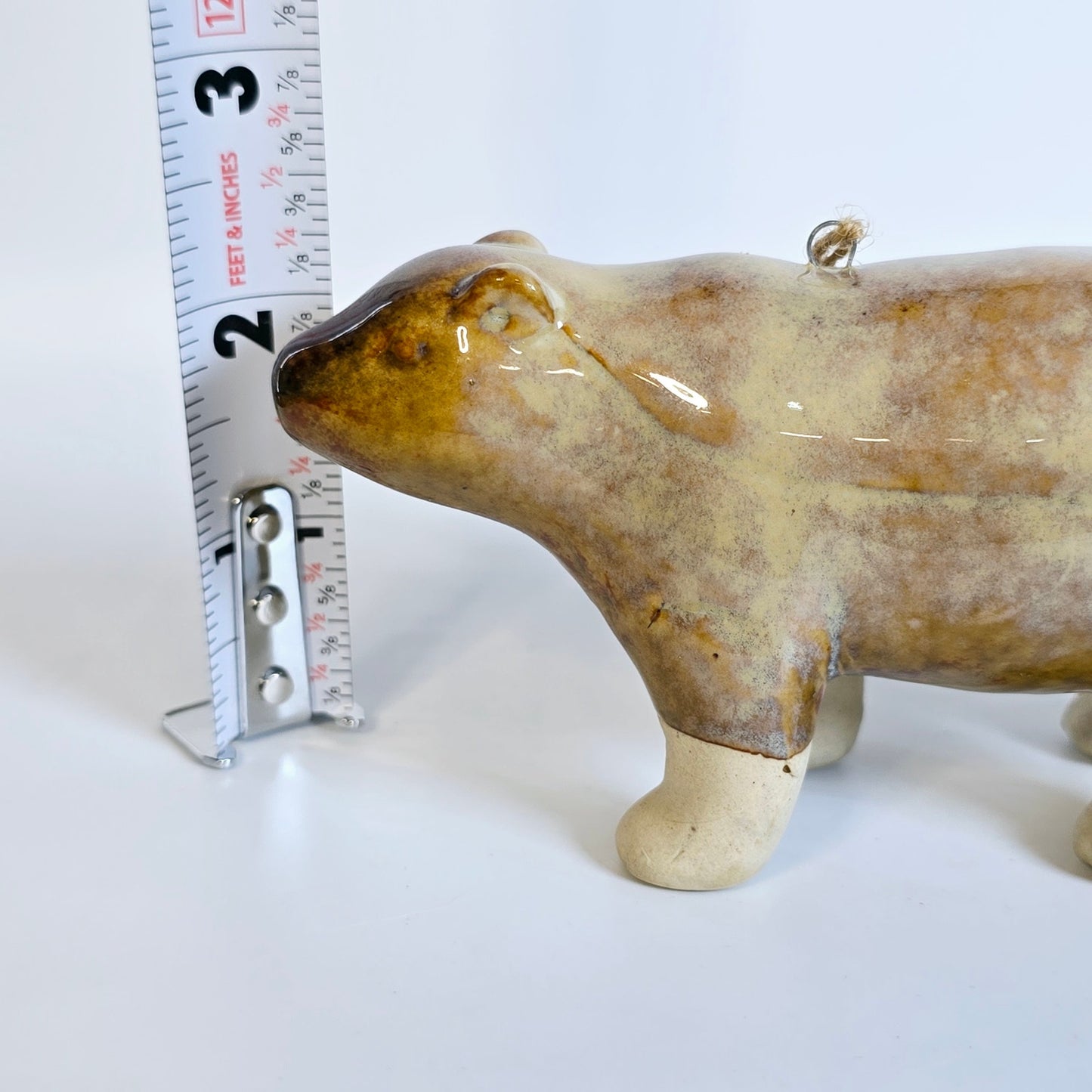 Vintage Hand-Crafted Glazed Pottery Brown Bear Ornament