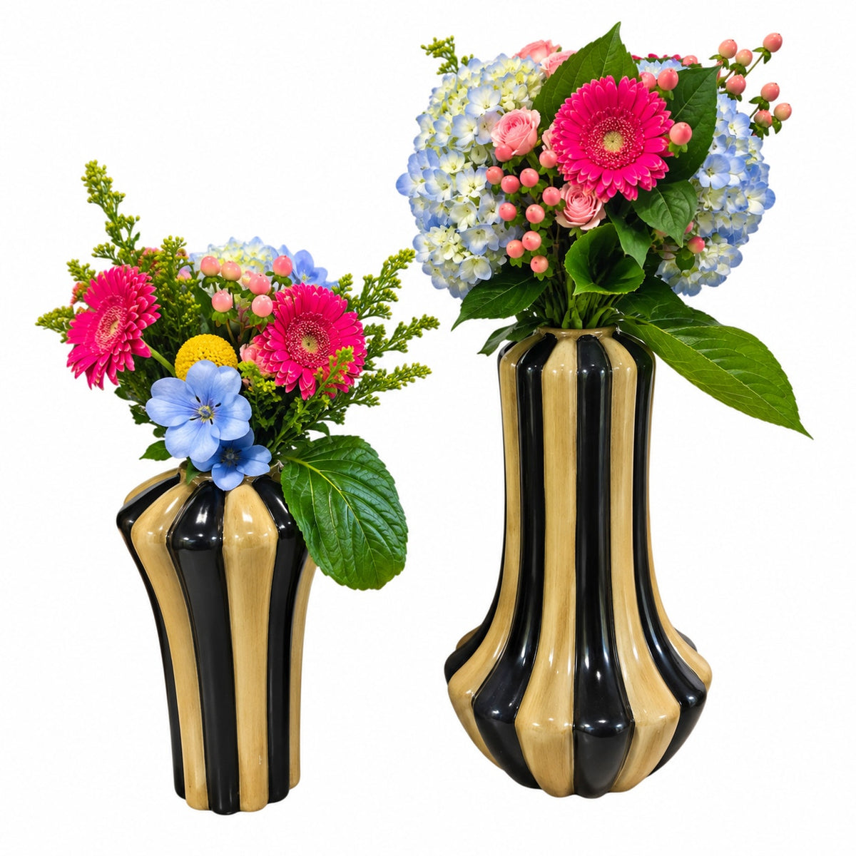 Art Deco Hollywood Regency Black Tan Fluted Ceramic Vases Set of 2 Hobby Lobby