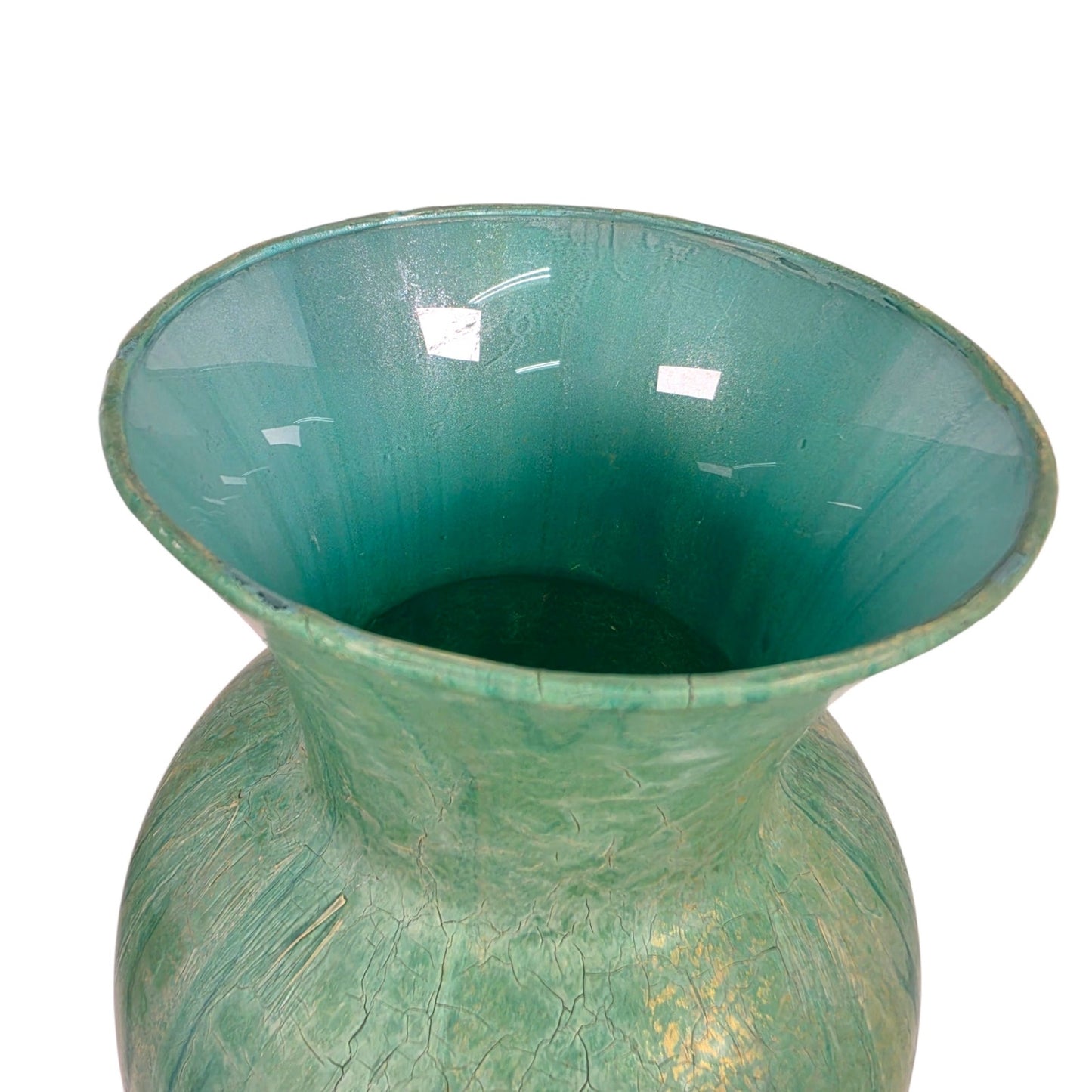 Fluid Art Glass Vase Green Gold Metallic Hand Painted Decorative Statement Piece
