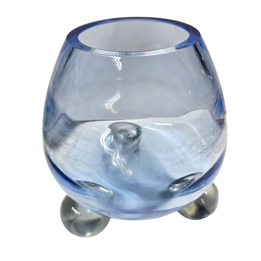 Vintage Tiffin Copen Blue Vase Hand Blown Glass Optic Tri-footed Base MCM Decor, AS IS