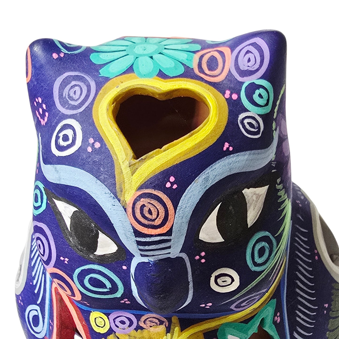Mexican Talavera Style Owl Luminary Hand Painted Folk Art Candle Holder