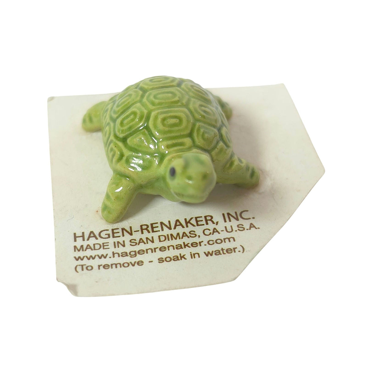 Hagen Renaker Green Turtle Miniature Ceramic Figurine on Original Card USA