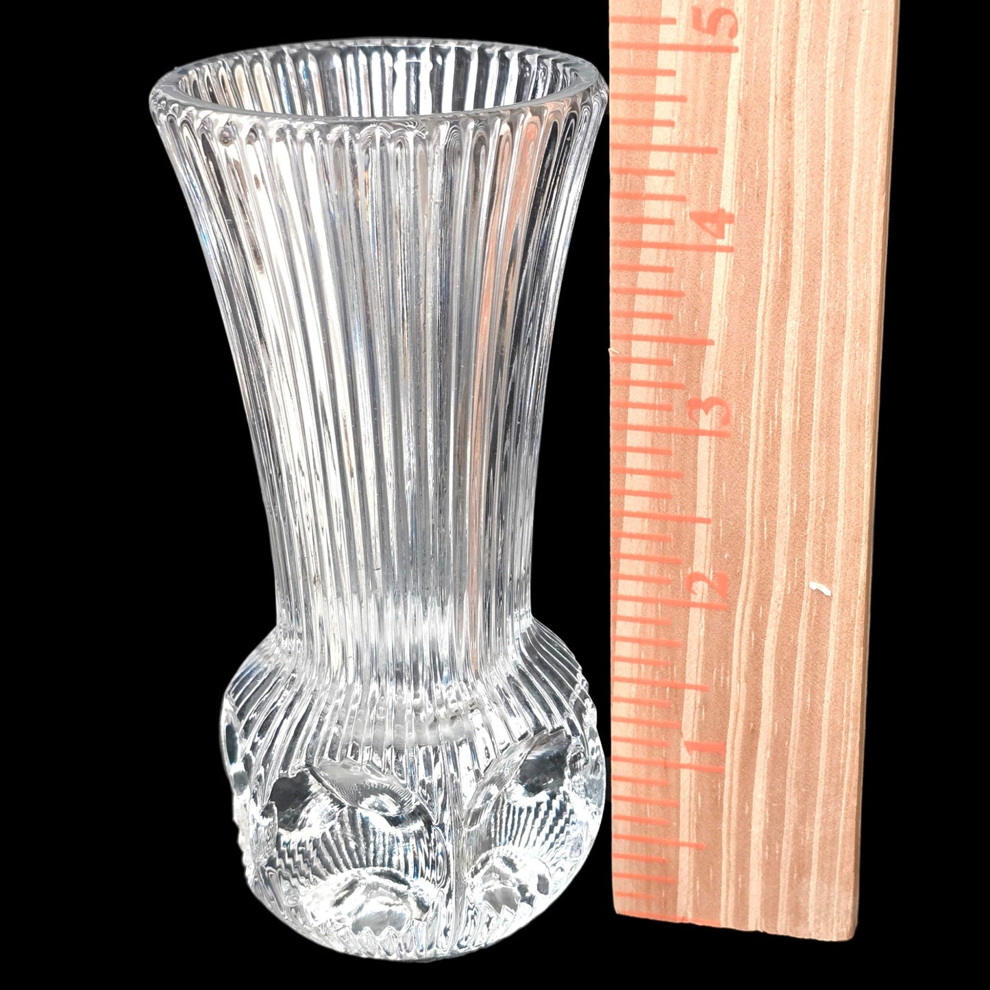 Fostoria Melissa Lead Crystal Bud Vase - 4.75" - Ribbed Thumbprint - 365nm Glow