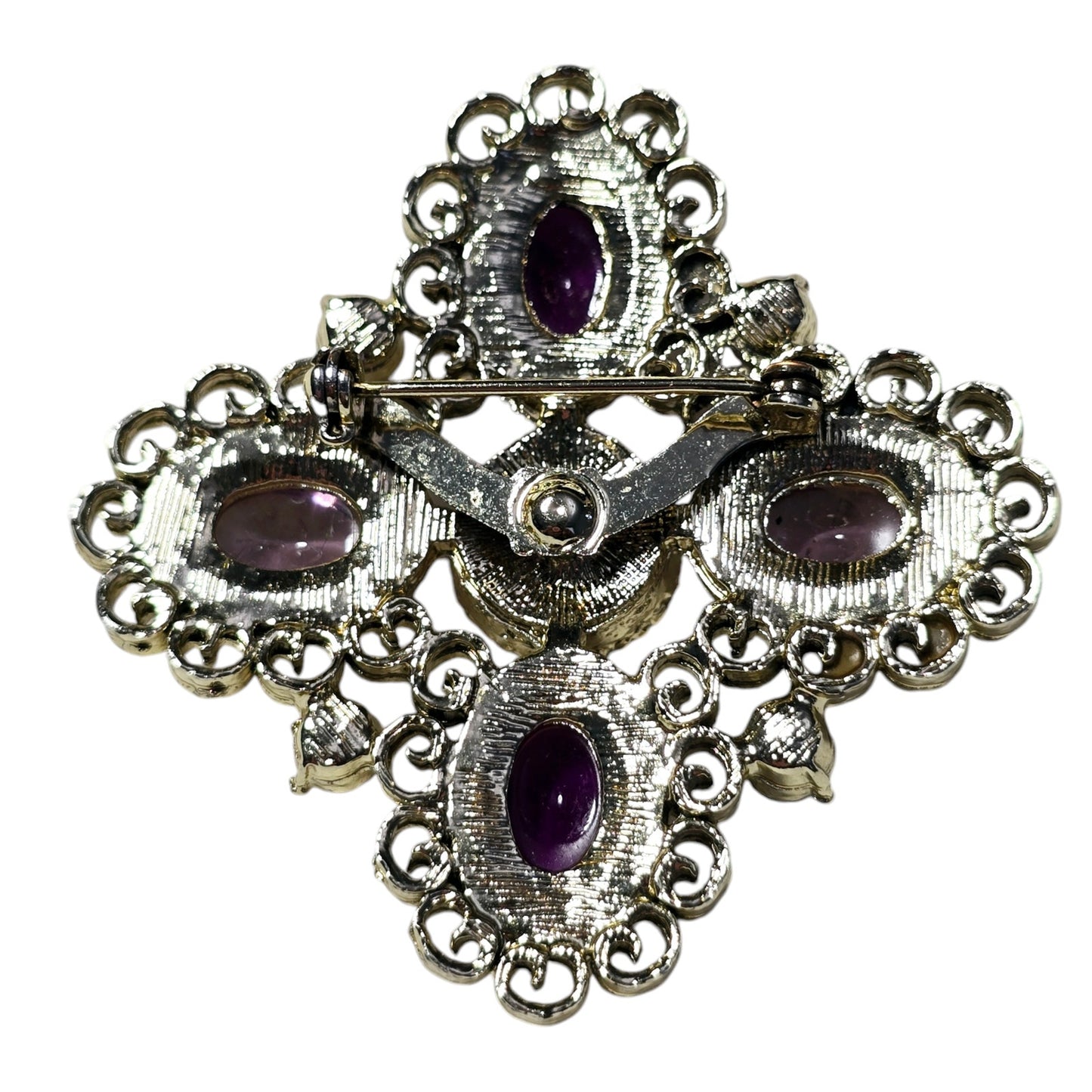 Vintage Maltese Cross Purple Rhinestone Brooch