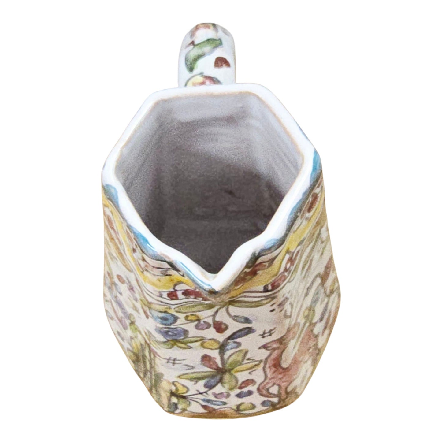 Gerardos Portugal Hand Painted Majolica Creamer Pitcher Deer Rabbit Floral 4.25"