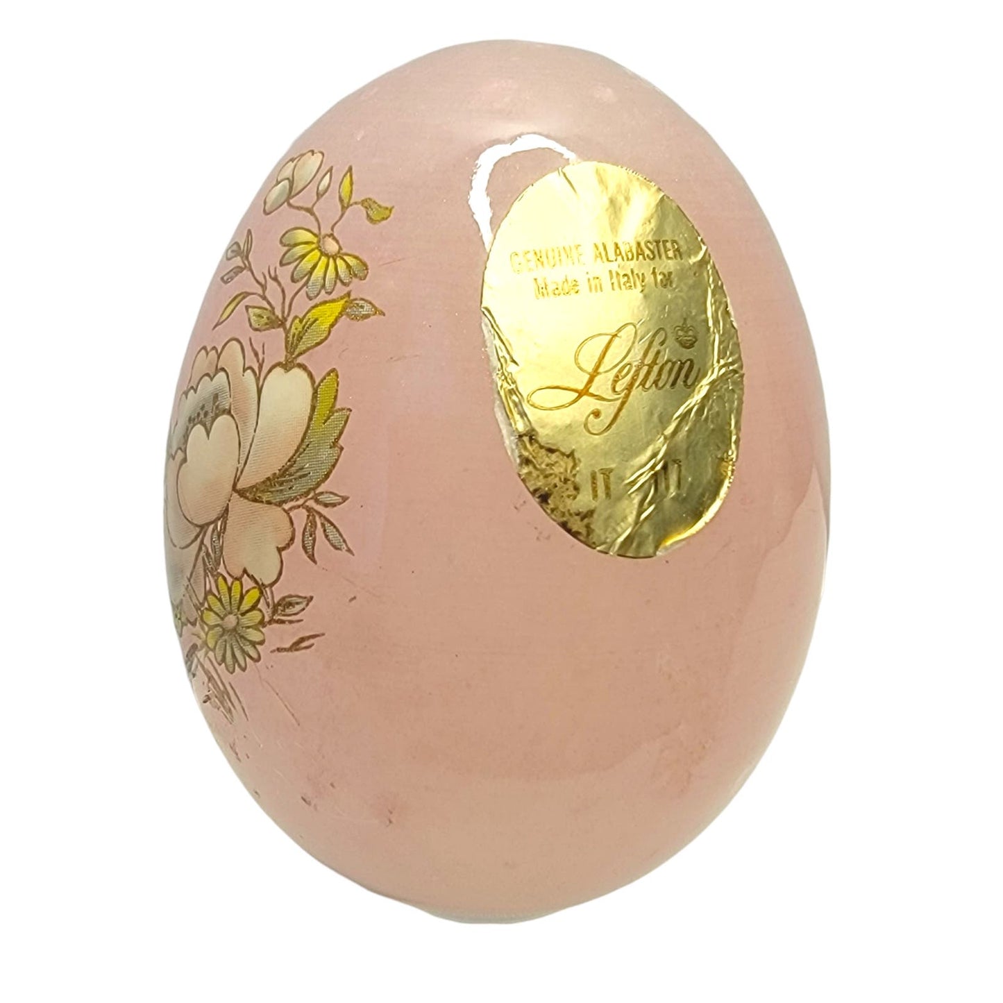 Lefton Genuine PINK Alabaster Marble Egg Hand Carved Made In Italy AS IS Scratch