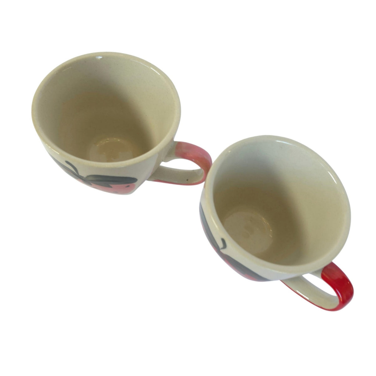 Vintage Hand-Painted Stoneware Strawberry Mugs Set of 2 Cute Art Pottery
