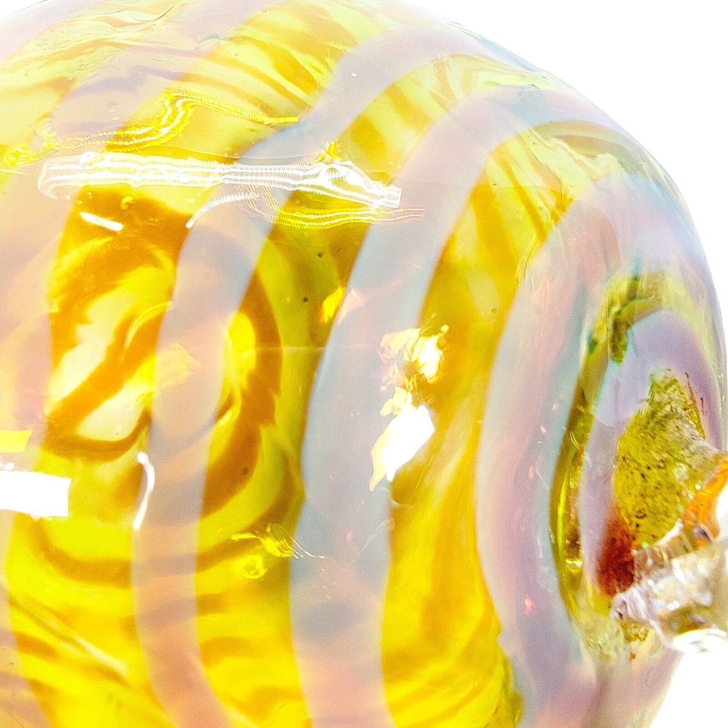 Hand Blown Studio Art Glass Ornament Ball Yellow Swirl 4.5" H