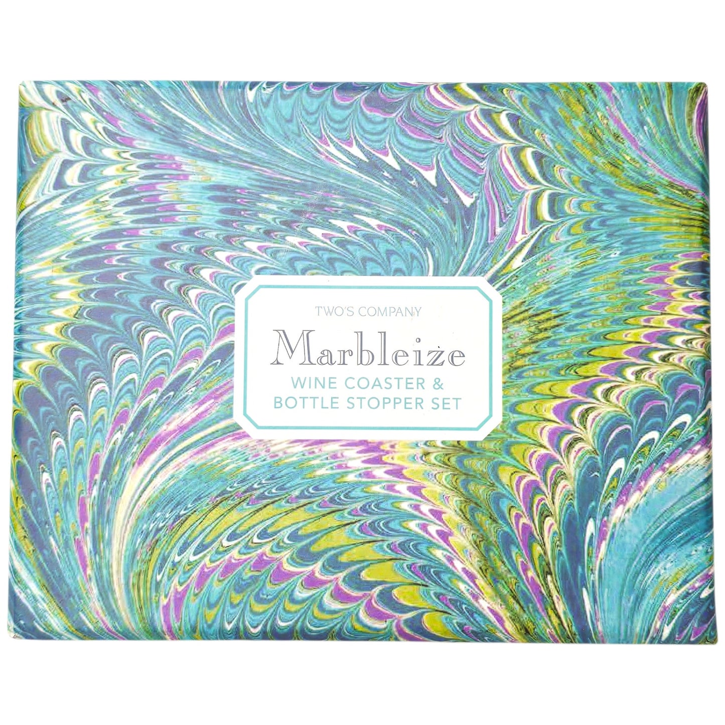 Two's Company "Marbleize" Wine Coaster & Bottle Stopper Set - NIB