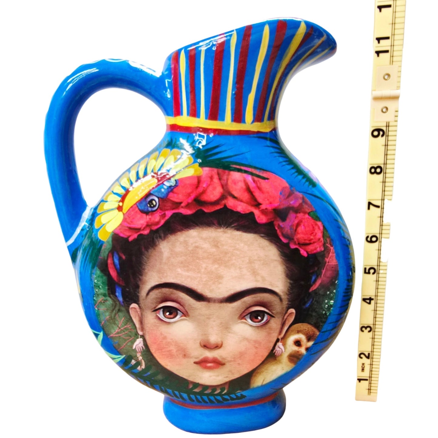 Hand Painted Mexican Folk Art Vase Tenoch Jarrito Planchado Frida Kahlo Style