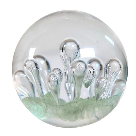 Clear Art Glass Paperweight Controlled Bubble "Tadpoles" 3.25" Hand-Blown Orb