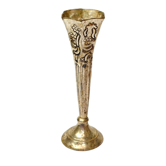 Vintage Two’s Company Silver Plated Miniature Bud Vase India Floral Repousse