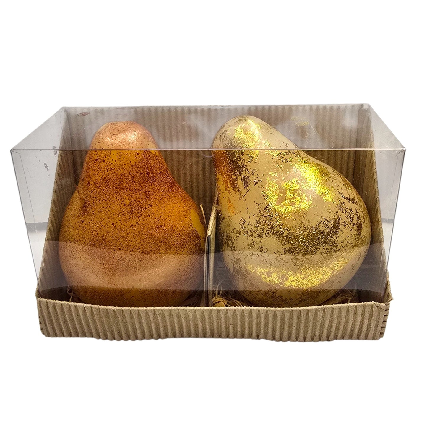 Vtg Illuminated LED Pear Light Set GLO Colonial Candle Gold Foil Fall Decor