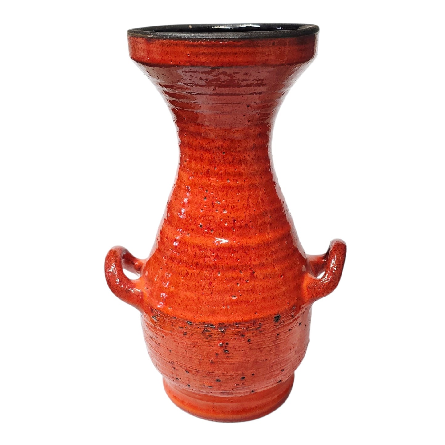 Vintage MCM Red Fat Lava Glaze Studio Pottery Vase Double Handle 9.25"